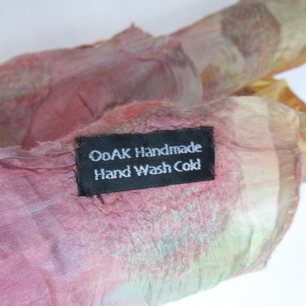 ARTISAN Ombre Dyed Silk Scarf Felted Cloud Detail Applique/ Multicolor- Long - Picture 3 of 7